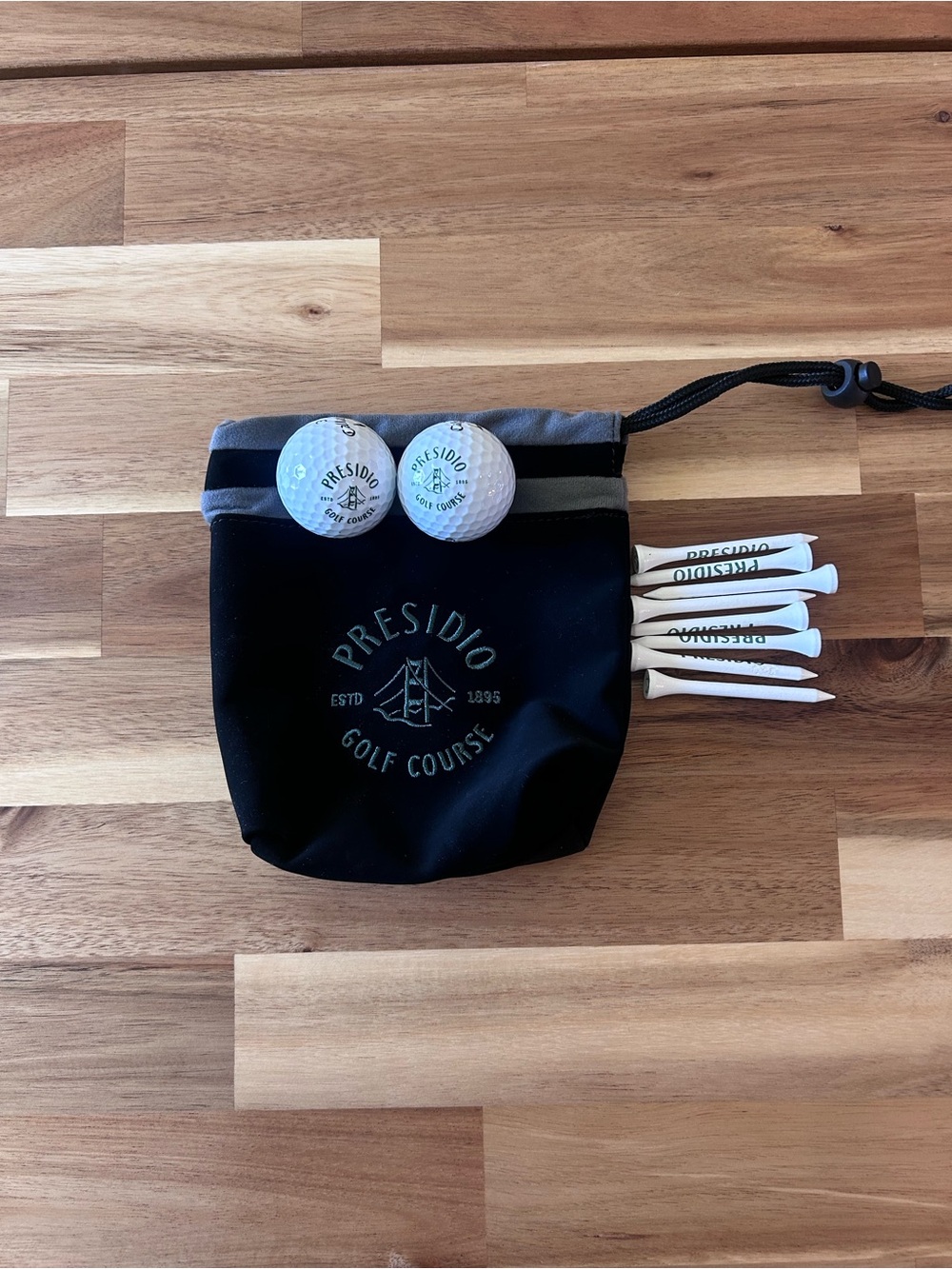 Presidio Golf Course Black Drawstring Golf Ball Pouch with Tees - Callaway